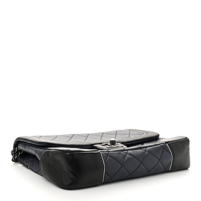 Chanel Calfskin Quilted Bi-Color Jumbo Flap Blue Black 4 of 11