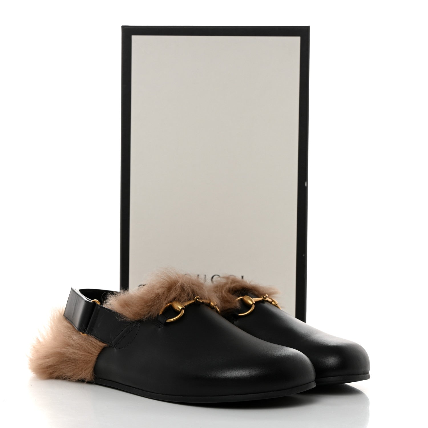 Gucci Calfskin Fur Mens Horsebit River Slingback Slippers 9 Black 8 of 8