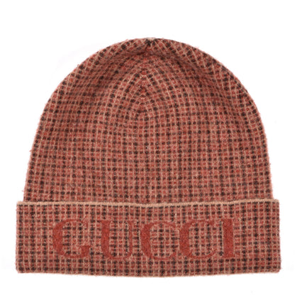 Gucci Wool Check Logo Beanie Hat L 59 Orange Beige 1 of 4