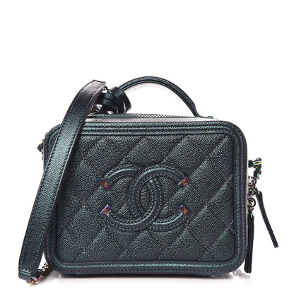 Chanel Iridescent Caviar Quilted Small CC Filigree Vanity Case Dark Turquoise 3 of 8