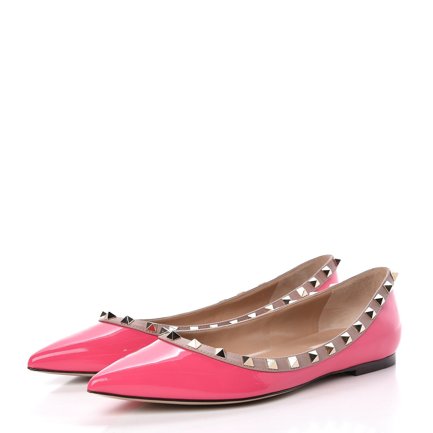 Patent Nappa Rockstud Ballerina Flats 40 Peony Poudre