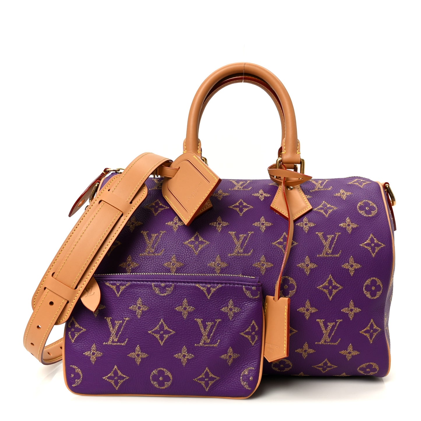 Calfskin Embroidered Monogram Speedy P9 Bandouliere 30 Golden Lotus Purple
