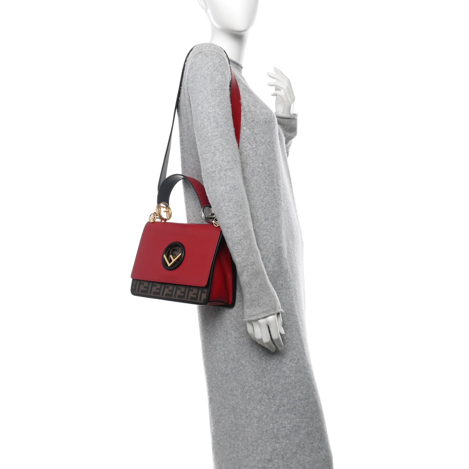 Fendi Vitello Century F is Fendi Bi-Color FF 1974 Embossed Kan I Shoulder Bag Fragola Maya Black 2 of 14