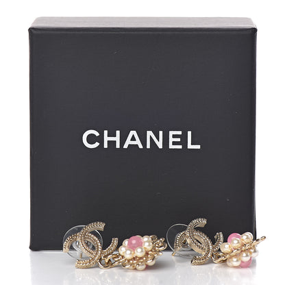 Chanel Pearl Resin CC Flower Drop Earrings Pink Gold 5 of 5