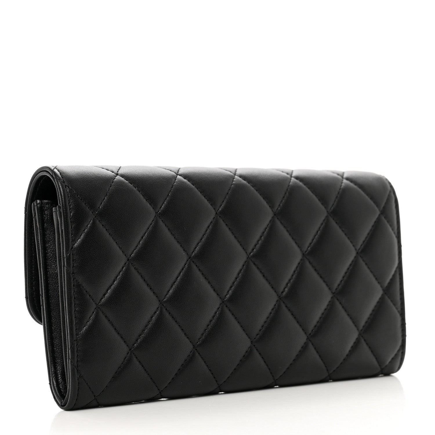 Chanel Lambskin Quilted Large Gusset Flap Wallet Black 3 of 8