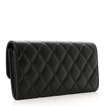Chanel Lambskin Quilted Large Gusset Flap Wallet Black 3 of 8