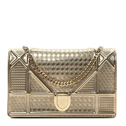 Christian Dior Metallic Patent Micro-Cannage Diorama Wallet on Chain Pouch Gold 1 of 9