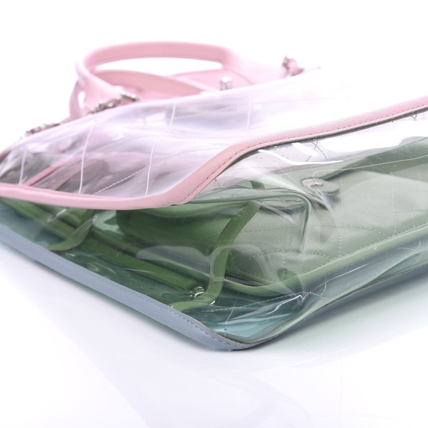 Chanel PVC Lambskin Stitched Medium Coco Splash Shopping Bag Green Pink 6 of 10