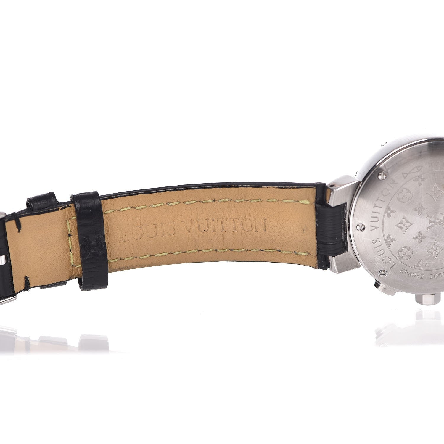 Louis Vuitton Stainless Steel Alligator Diamond 34mm Tambour Chronograph Quartz Watch Black 9 of 13