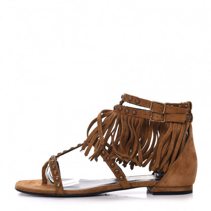 Saint Laurent Suede Studded Fringe Cyuko 36.5 Brown 1 of 10