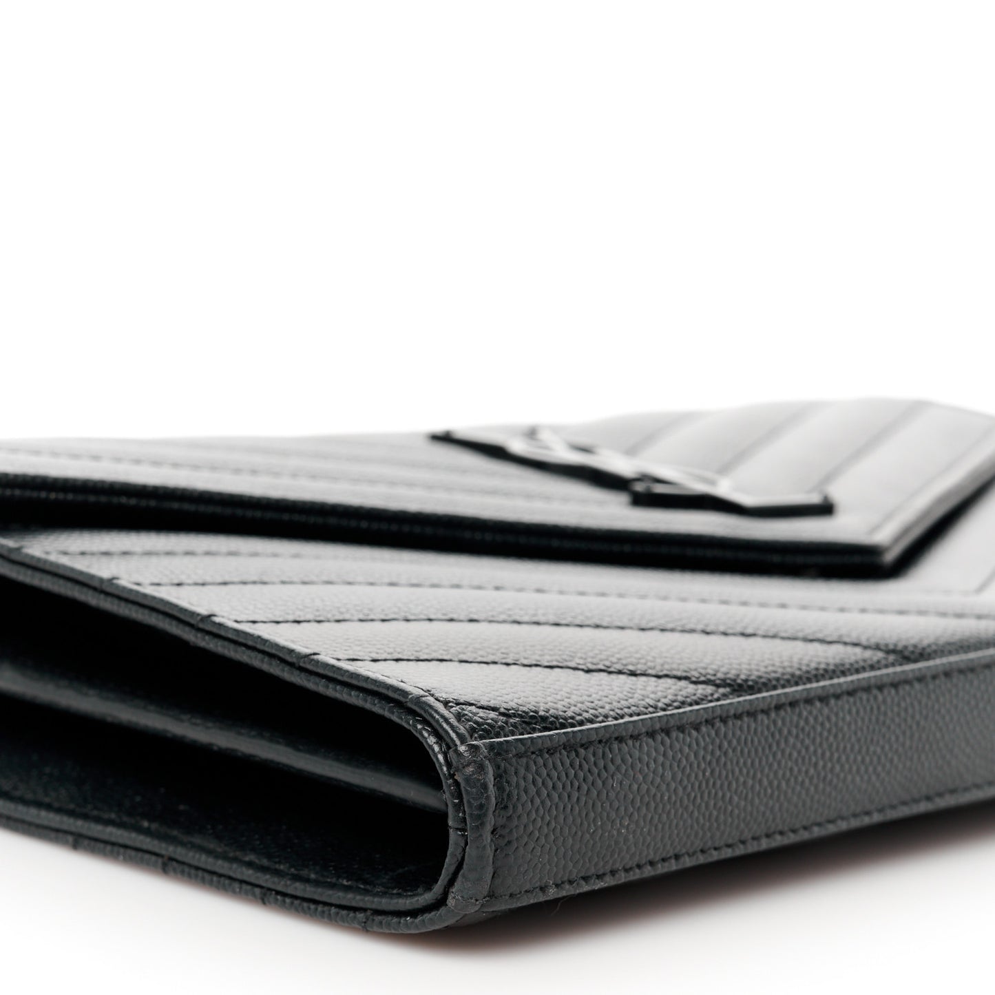 Grain De Poudre Matelasse Chevron Monogram Monochrome Chain Wallet Black
