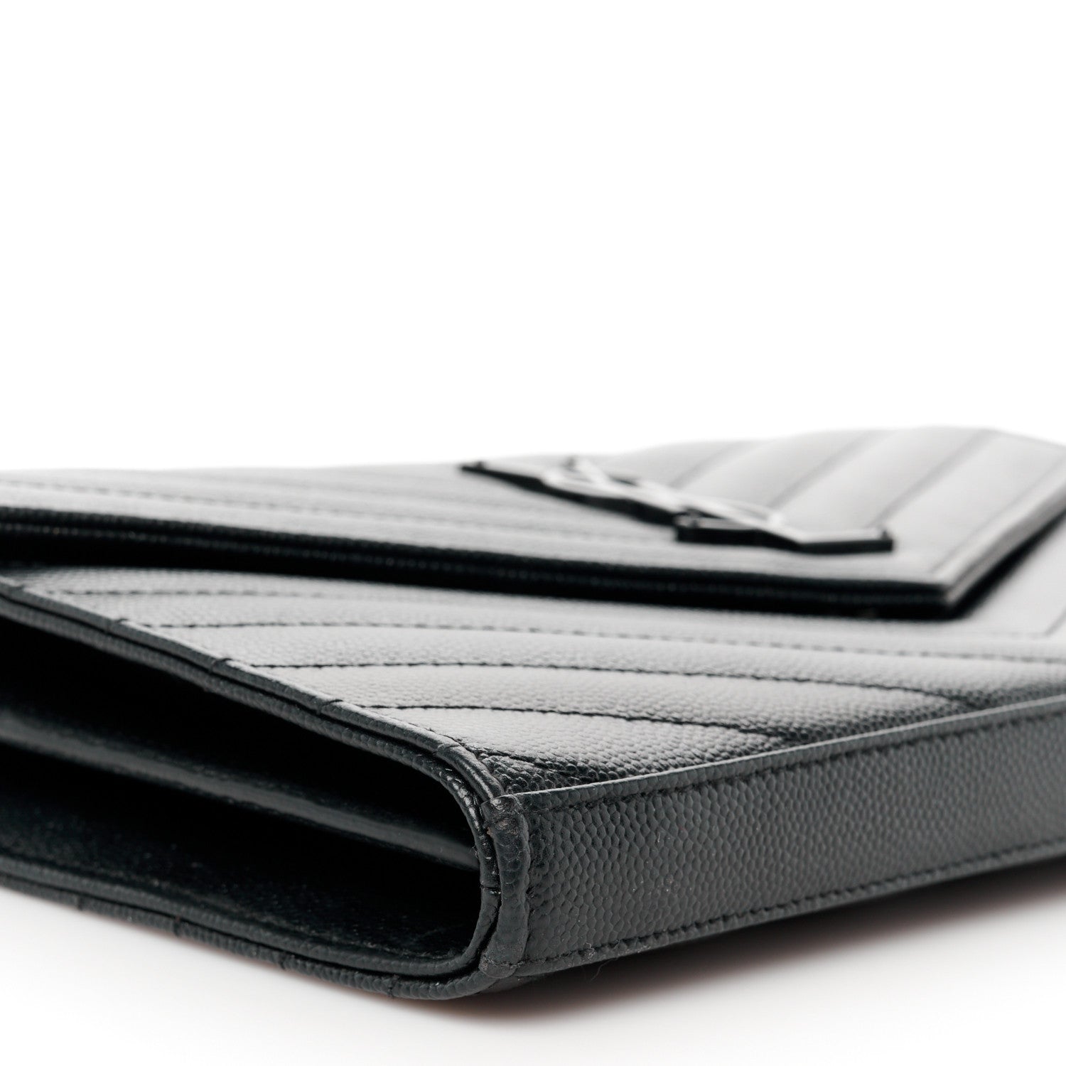 Saint Laurent Grain De Poudre Matelasse Chevron Monogram Monochrome Chain Wallet Black 9 of 10