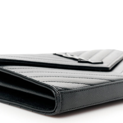Saint Laurent Grain De Poudre Matelasse Chevron Monogram Monochrome Chain Wallet Black 9 of 10