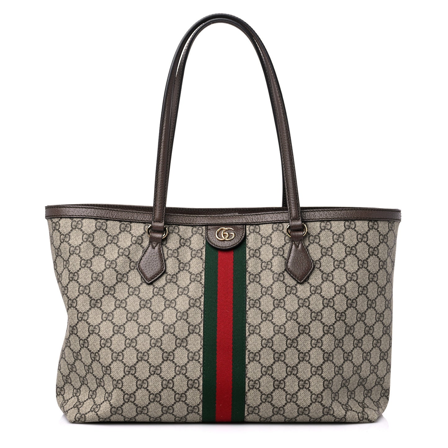 GG Supreme Monogram Textured Calfskin Web Medium Ophidia Shopping Tote Beige Ebony New Acero