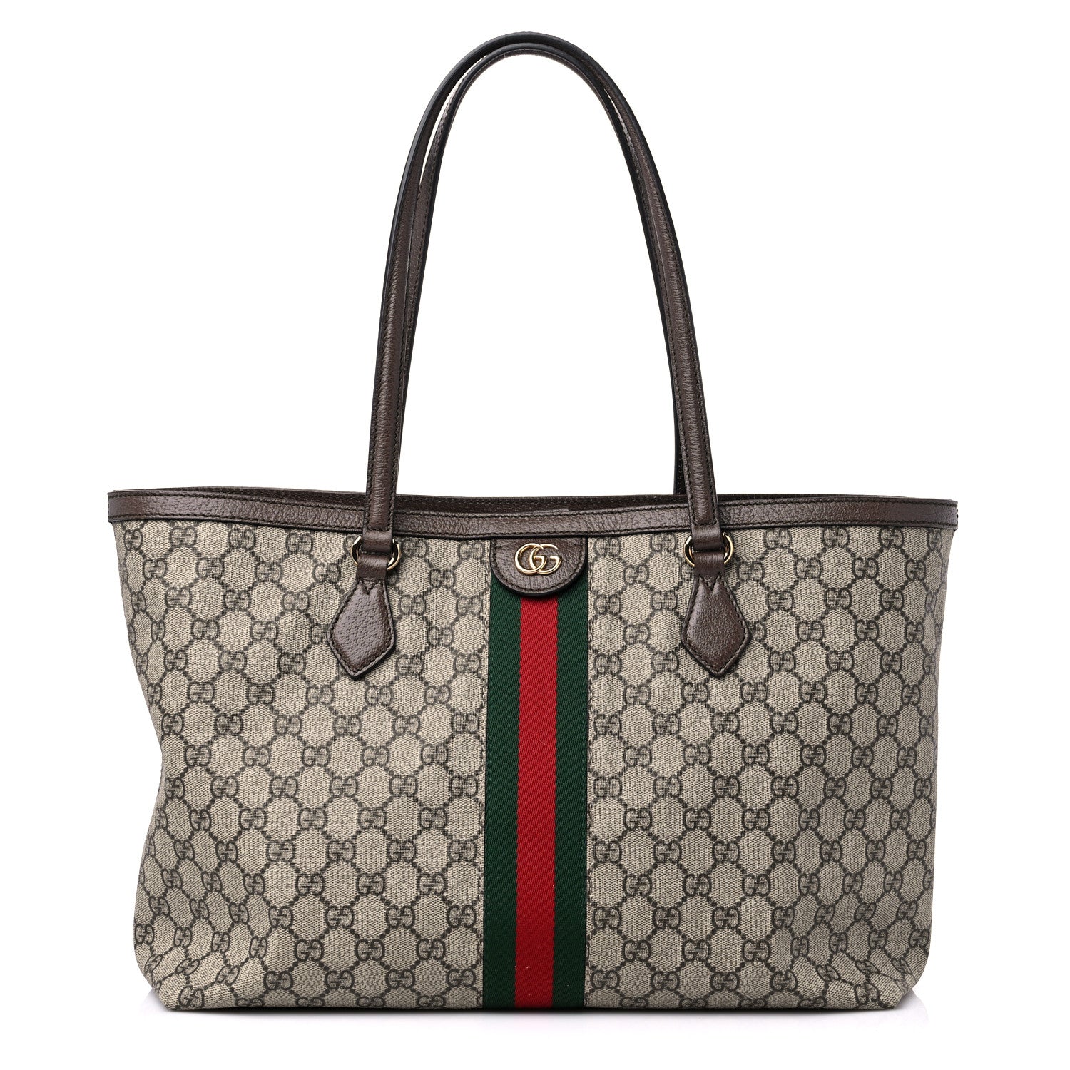 Gucci GG Supreme Monogram Textured Calfskin Web Medium Ophidia Shopping Tote Beige Ebony New Acero 1 of 13