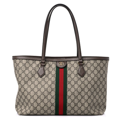 Gucci GG Supreme Monogram Textured Calfskin Web Medium Ophidia Shopping Tote Beige Ebony New Acero 1 of 13