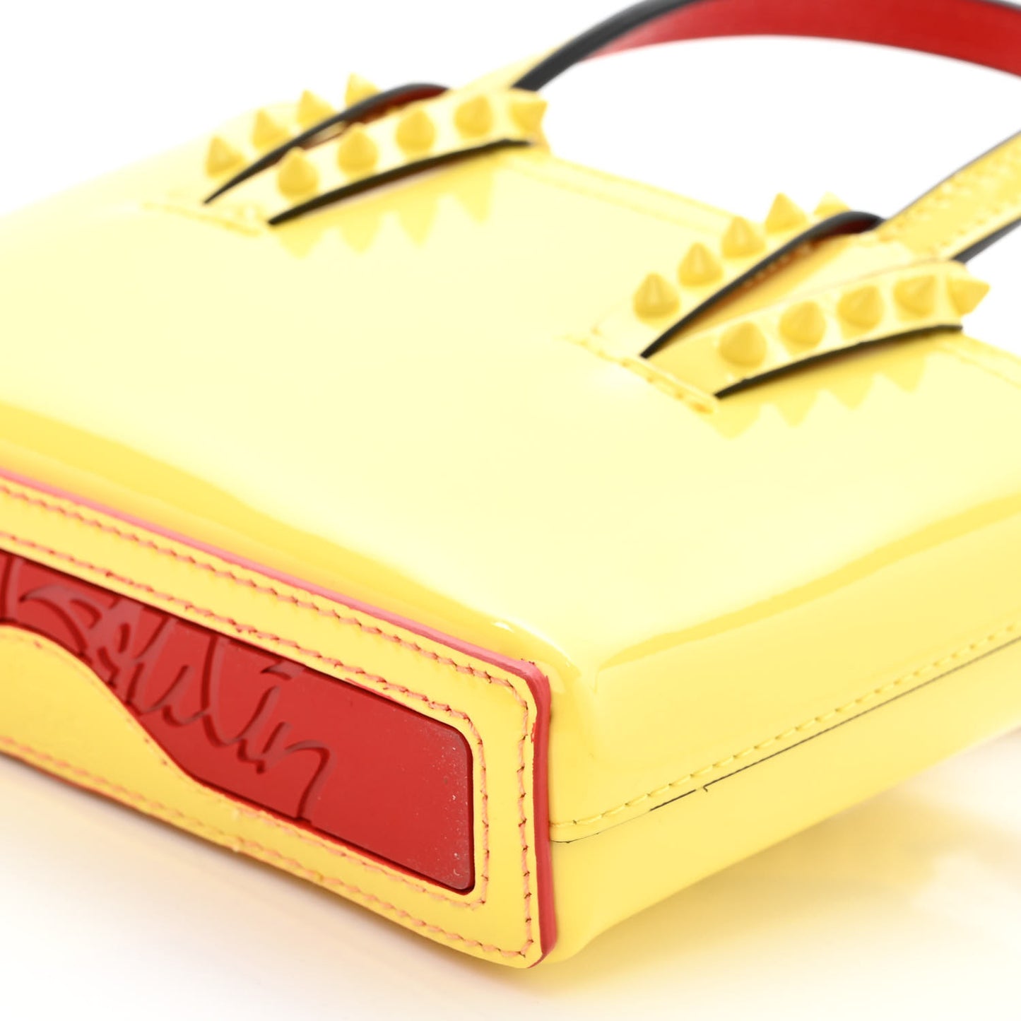 Patent Calfskin Spikes Mini East West Cabata Tote Yellow