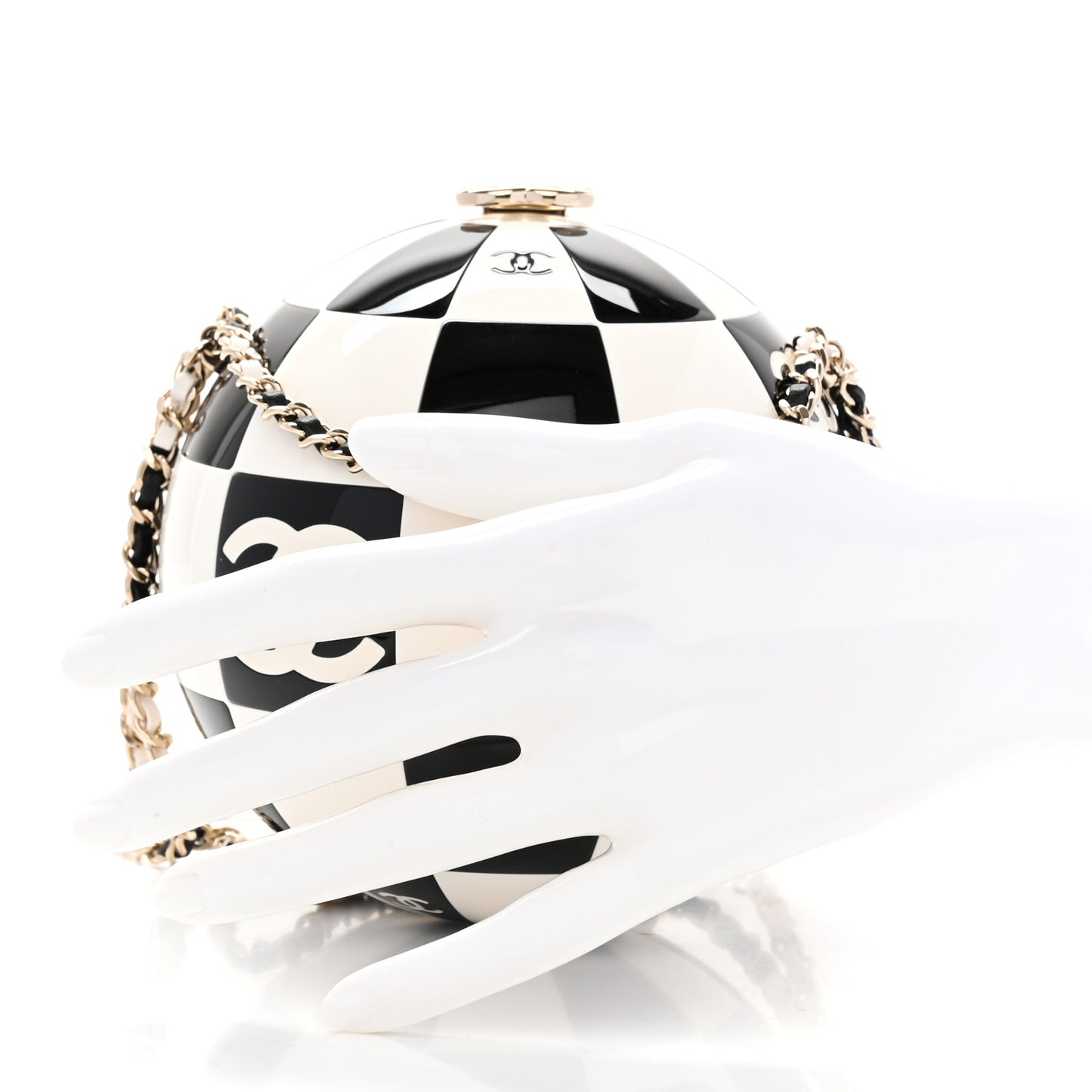 Resin Enamel CC Round Minaudiere Clutch Black White