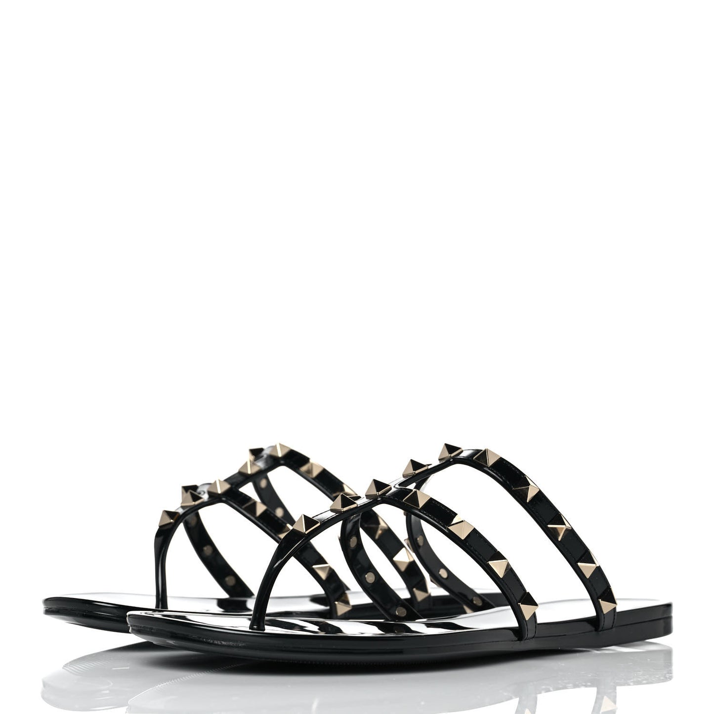 PVC Jelly Rockstud Caged Flat Thong Sandals 39 Black