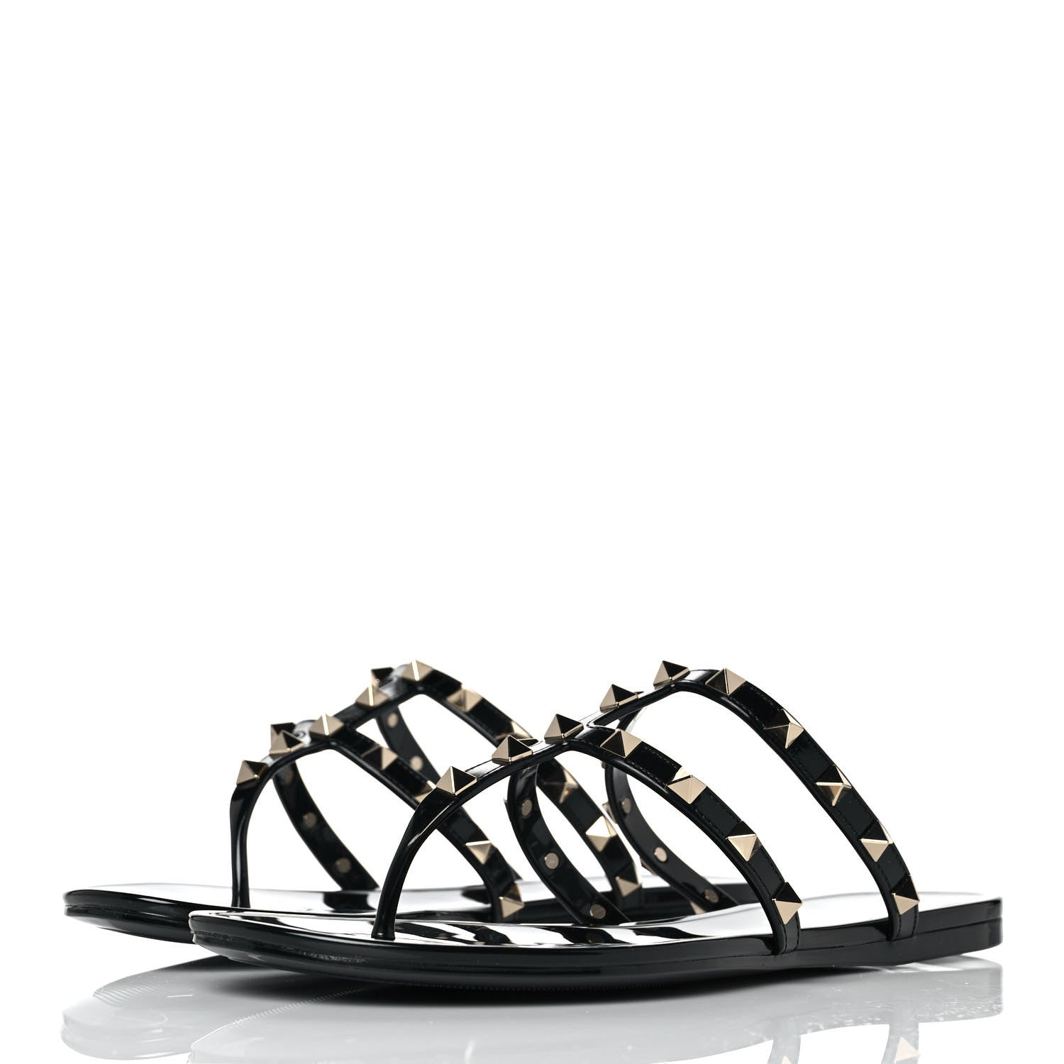 Valentino Garavani PVC Jelly Rockstud Caged Flat Thong Sandals 39 Black 3 of 8