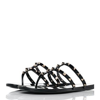 Valentino Garavani PVC Jelly Rockstud Caged Flat Thong Sandals 39 Black 3 of 8