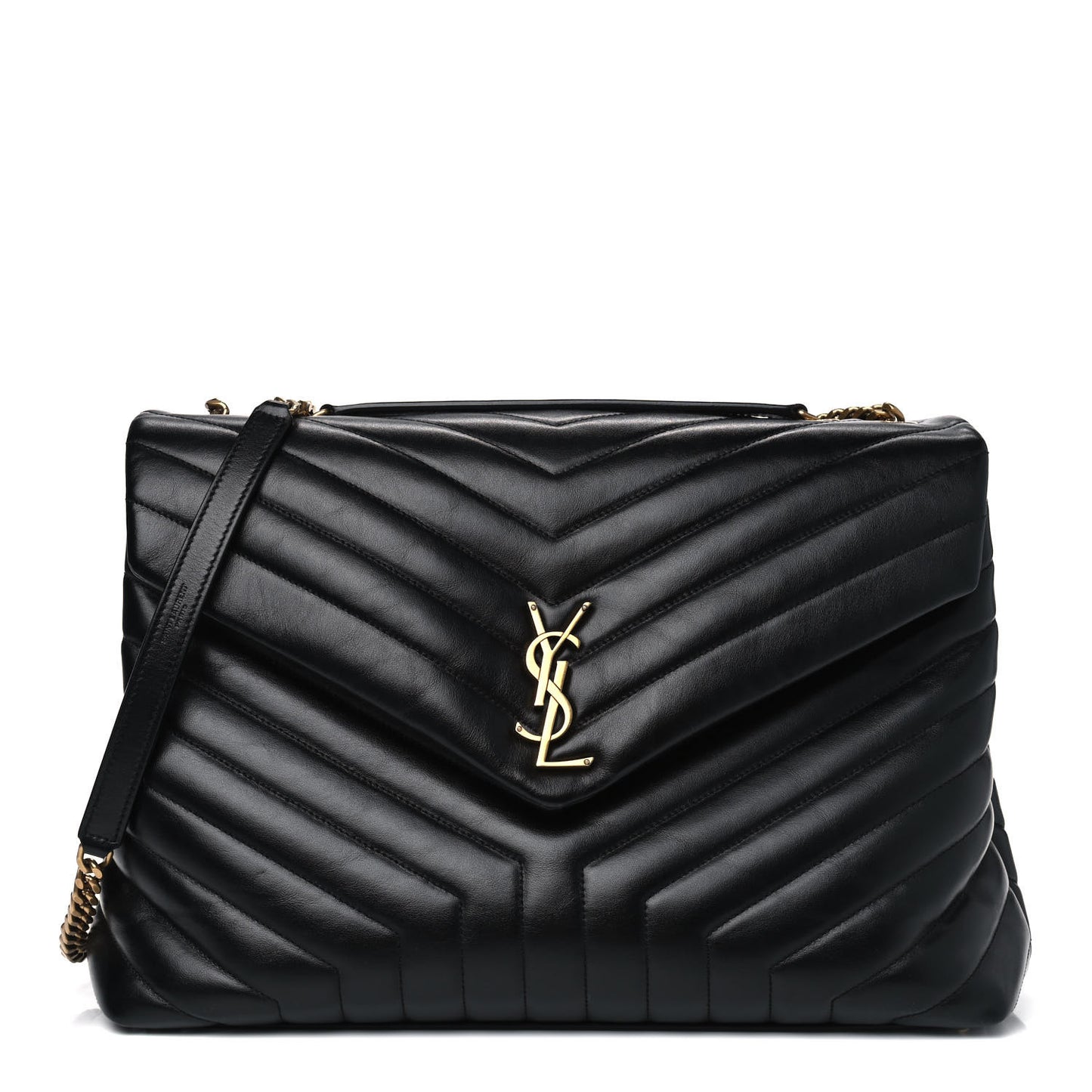Calfskin Y Quilted Monogram Large Loulou Chain Satchel Black