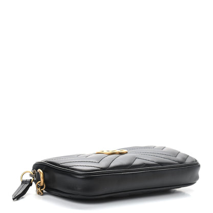 Gucci Calfskin Matelasse Mini GG Marmont Chain Crossbody Bag Black 4 of 9