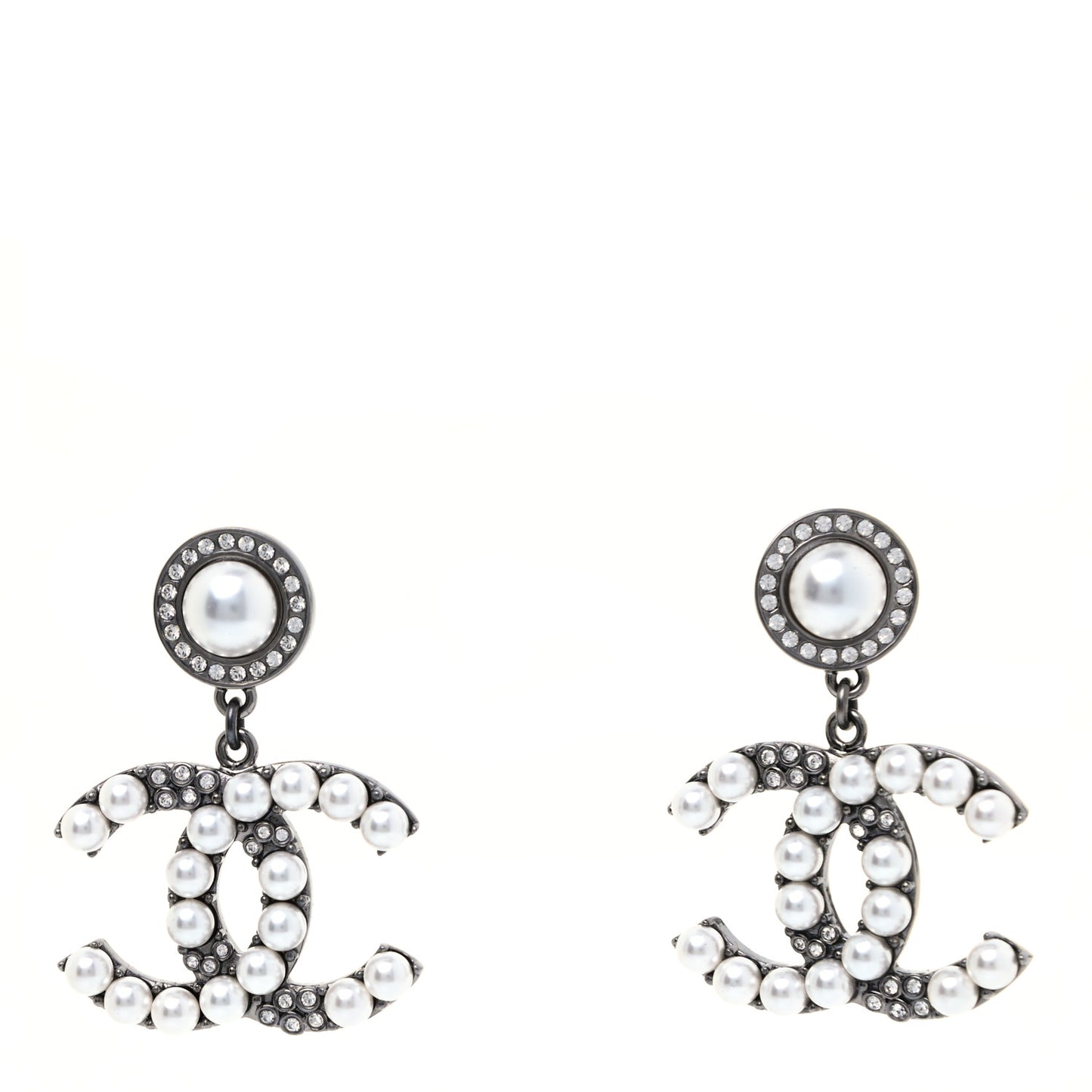 Pearl Crystal CC Drop Earrings Silver
