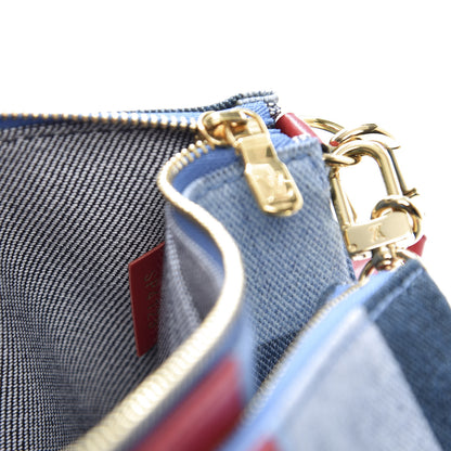 Louis Vuitton Denim Damier Monogram Patchwork Multi Pochette Accessories Blue Rouge 10 of 16