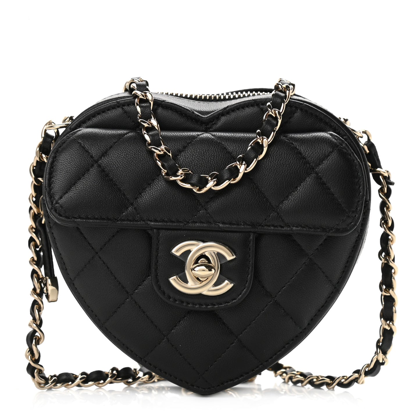 Lambskin Quilted CC In Love Heart Clutch With Chain Black