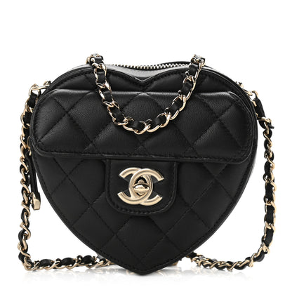 Chanel Lambskin Quilted CC In Love Heart Clutch With Chain Black 1 of 11