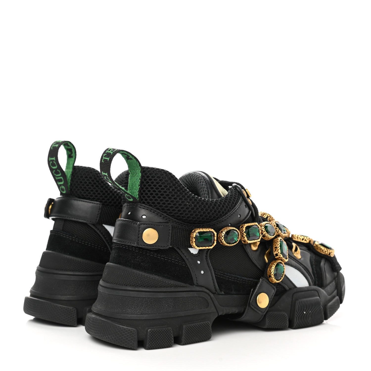 Gucci X SEGA Mesh Suede Calfskin Removable Crystals Womens Flashtrek Sneakers 37.5 Black Silver 4 of 9