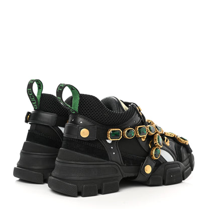 Gucci X SEGA Mesh Suede Calfskin Removable Crystals Womens Flashtrek Sneakers 37.5 Black Silver 4 of 9