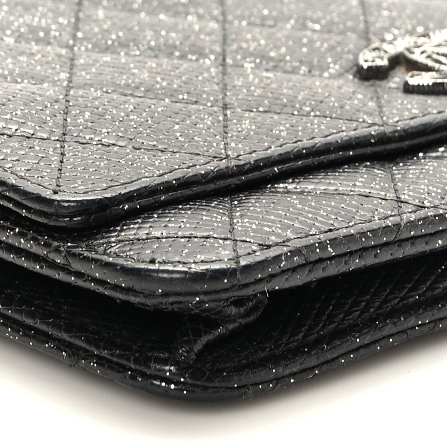 Chanel Glitter Calfskin Quilted Wallet on Chain WOC Black 9 of 11