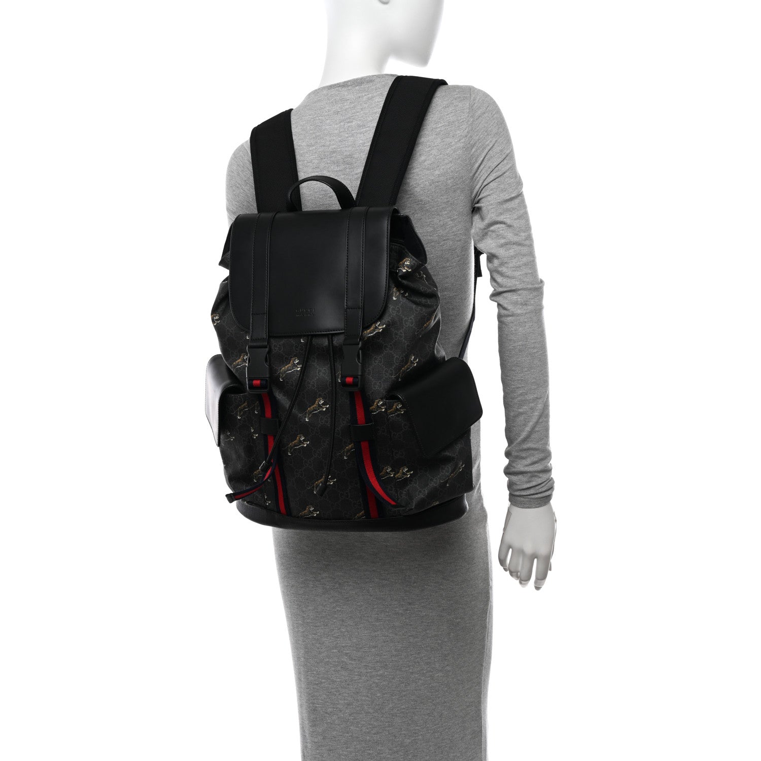 Gucci Soft GG Supreme Monogram Appia Calfskin Web Double Buckle Backpack Black 2 of 11