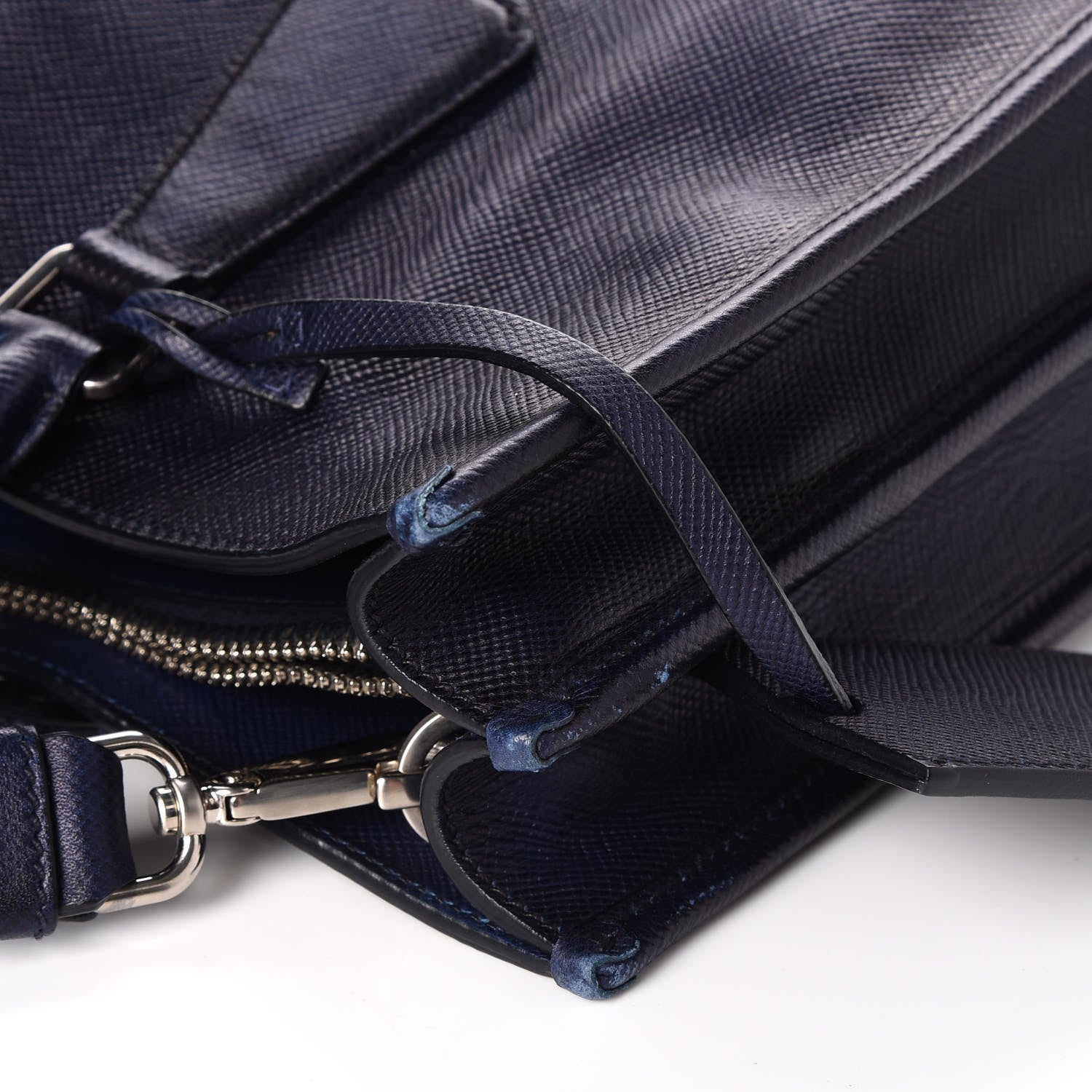 Prada Saffiano Cuir Double Handle Tote Baltico 13 of 16