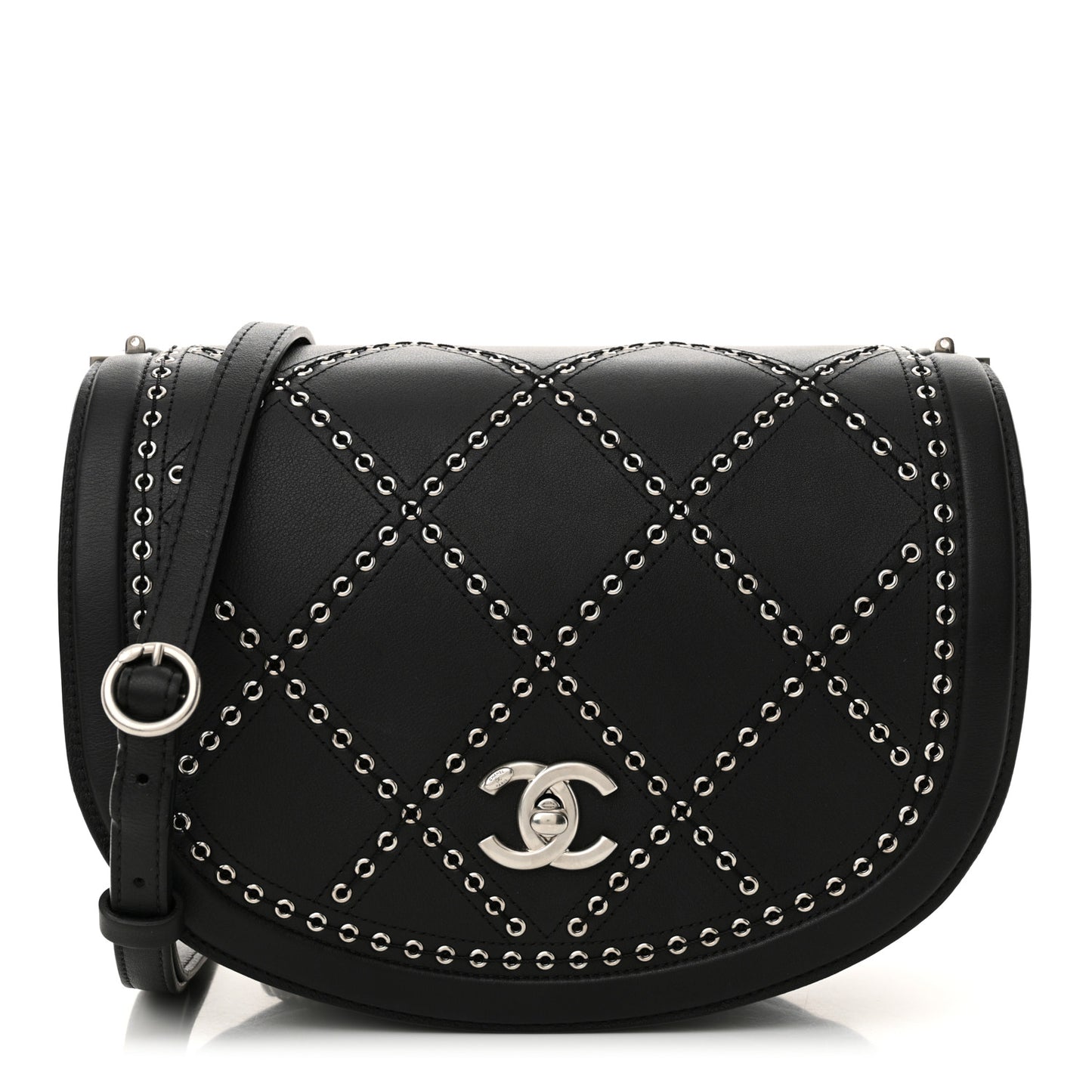 Calfskin Coco Eyelets Small Flap Bag Black