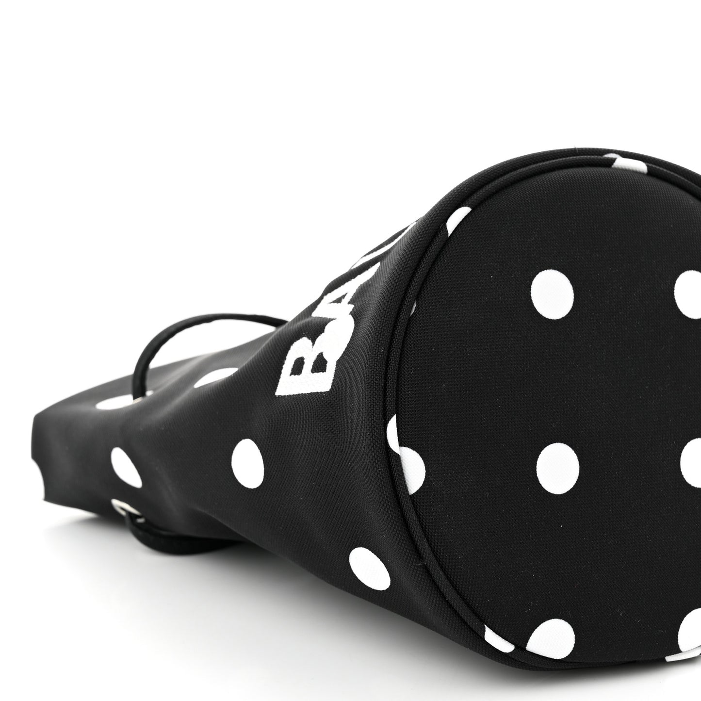Recycled Sport Nylon Polka Dot Logo Embroidered Wheel Drawstring Bucket Bag XS Black White