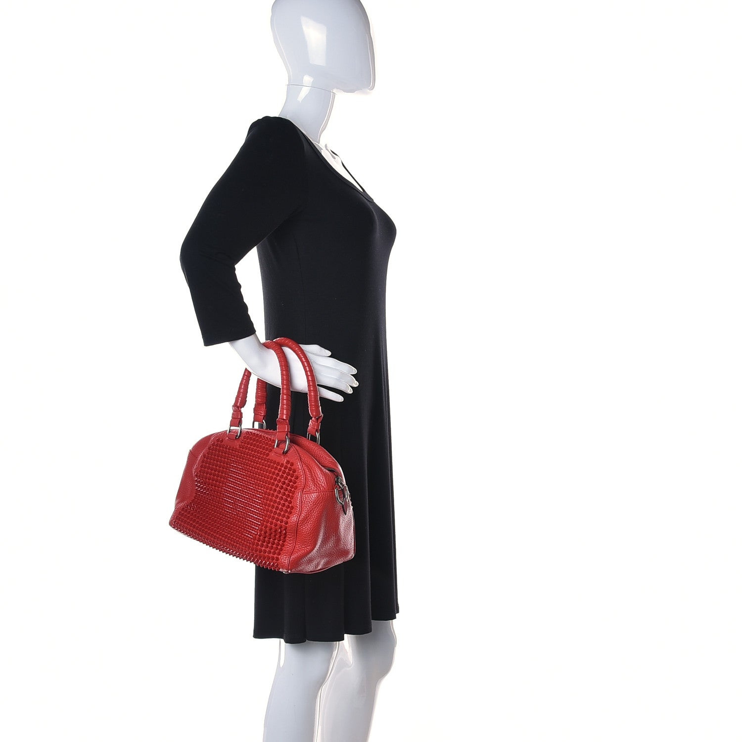 Christian Louboutin Grained Calfskin Studded Panettone Bowling Bag Red 2 of 17