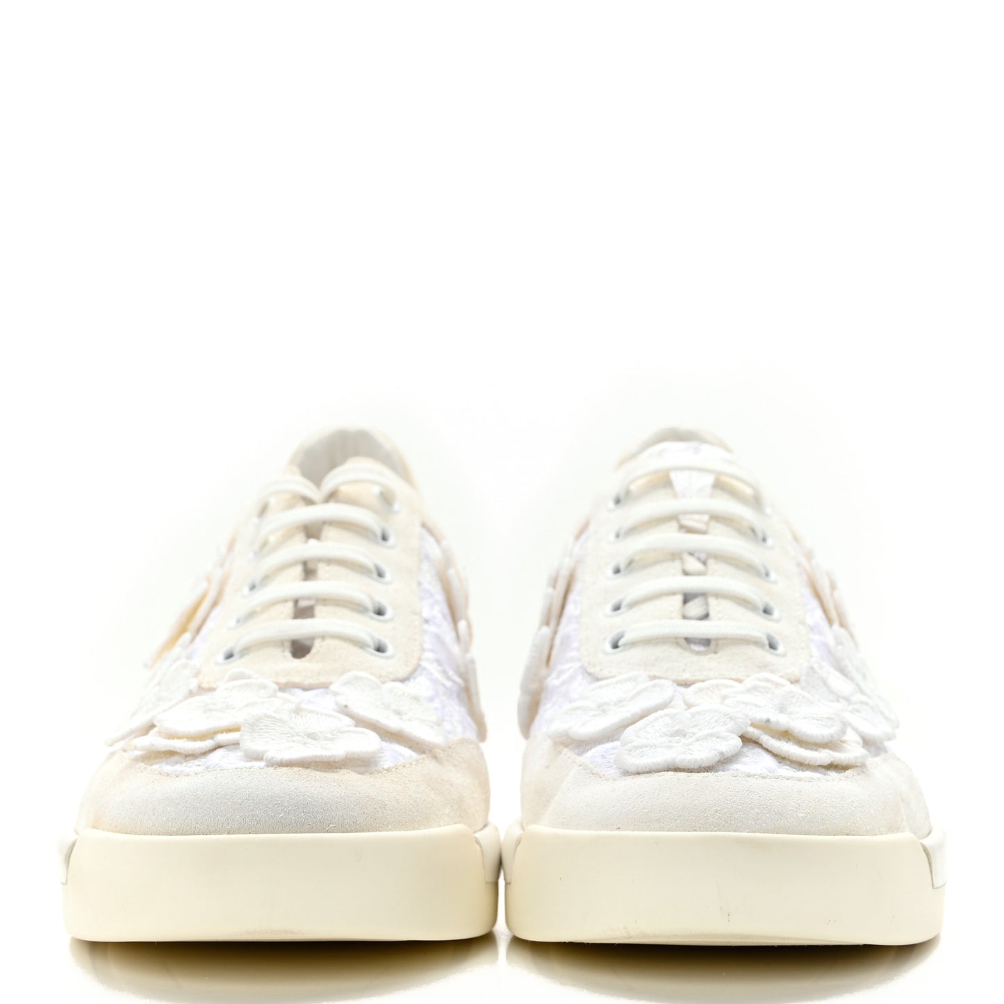 Suede Embroidered Flower Sneakers 38 White