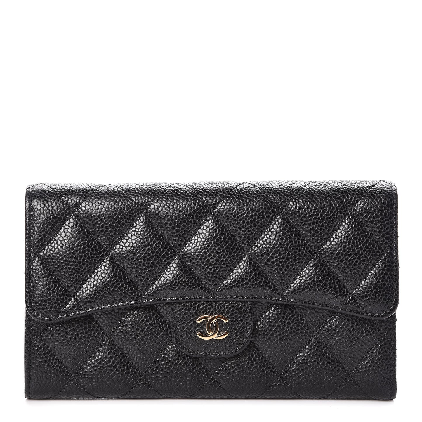Caviar Quilted Large Flap Wallet Black