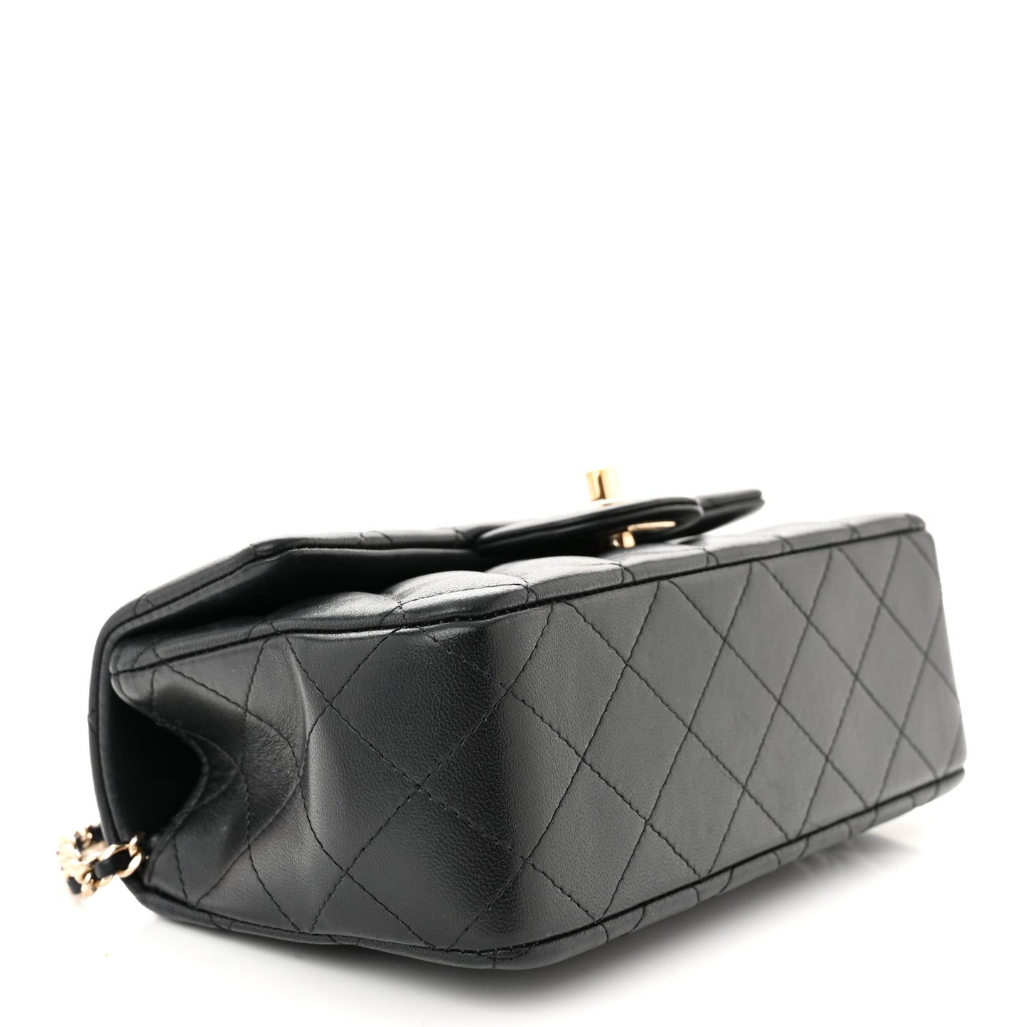 Lambskin Quilted Mini Top Handle Rectangular Flap Black