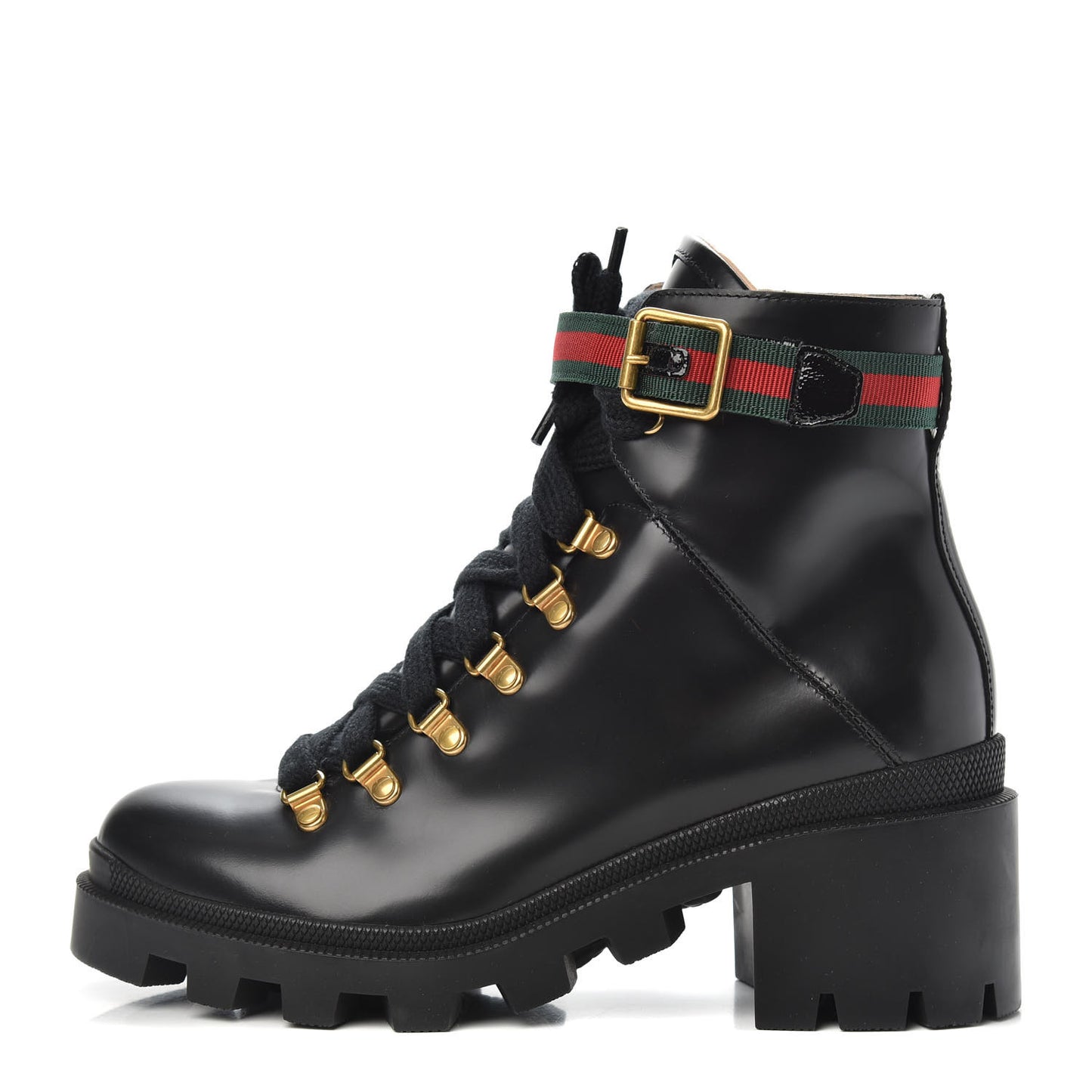 Calfskin Sylvie Web Lace Up Combat Boots 38.5 Black