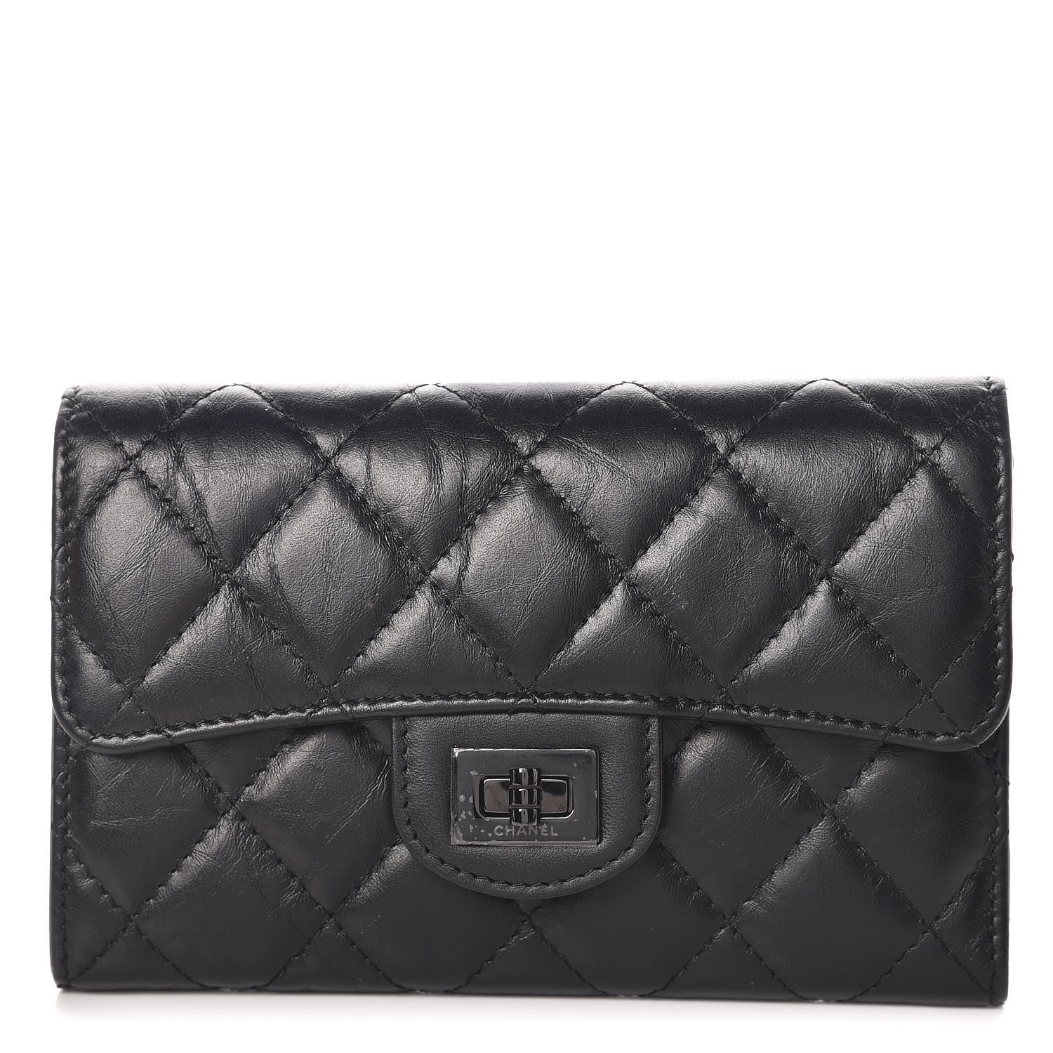 Chanel Aged Calfskin Quilted Reissue Medium Flap Wallet So Black 1 of 9
