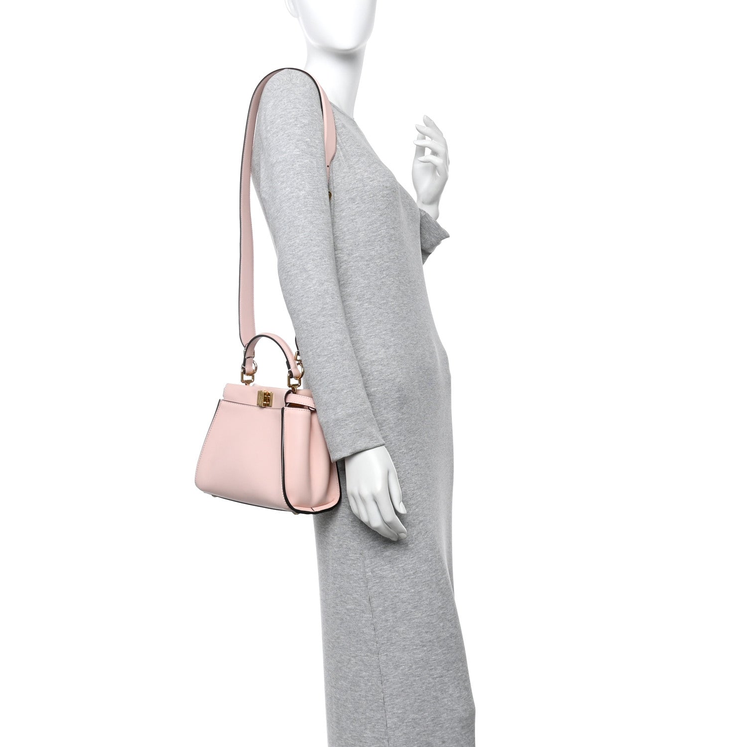 Fendi Vitello Seta Canvas FF Embroidered Mini Peekaboo Iconic Satchel Rosa Confetto 2 of 11