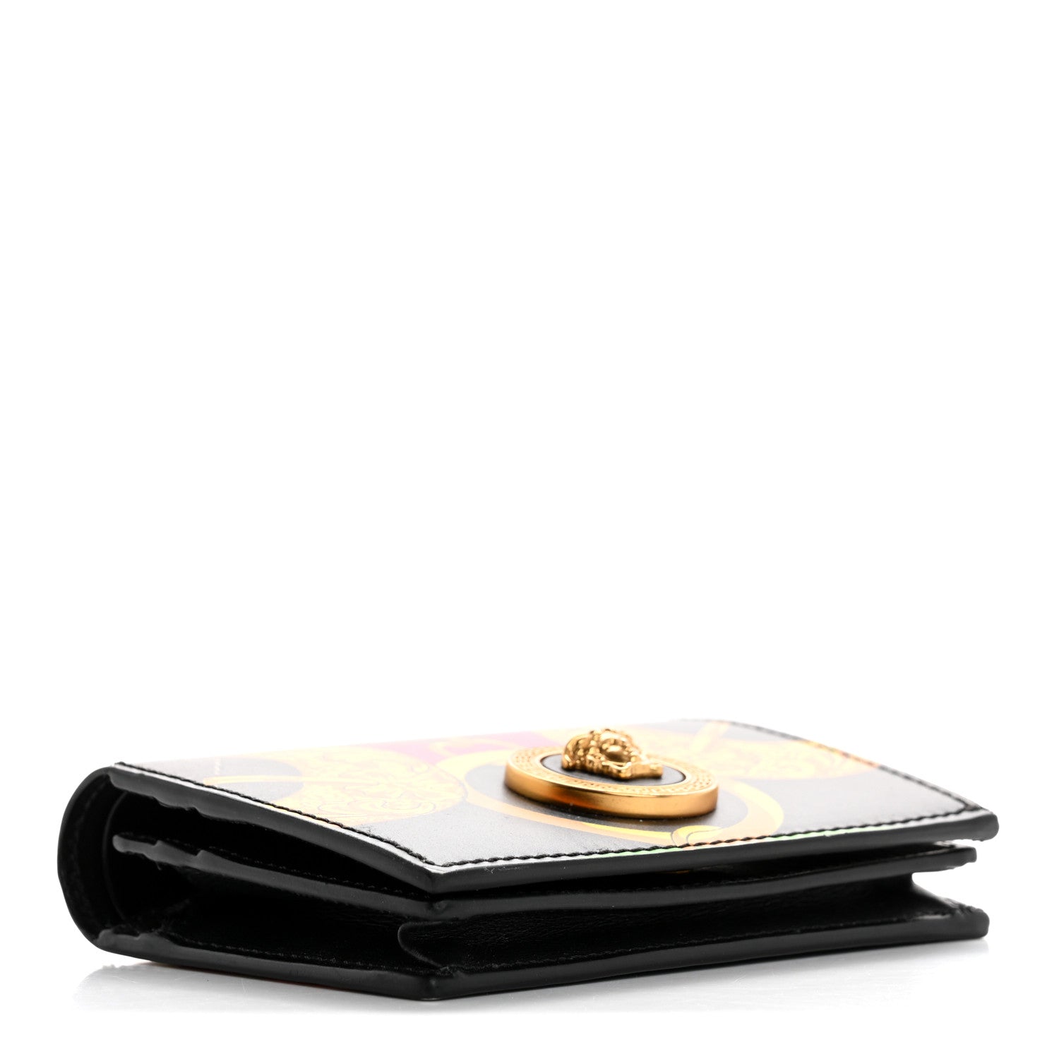 Versace Calfskin Medusa Barocco Rodeo Print Card Holder Wallet Black Multicolor 4 of 10