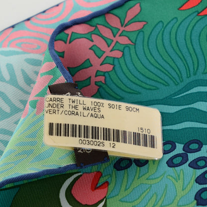 Hermes Silk Under The Waves Scarf 90 Vert Corail Aqua 4 of 7