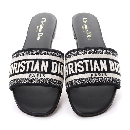 Christian Dior Canvas Embroidered Dway Mules Slide Sandals 38 Deep Blue 5 of 10
