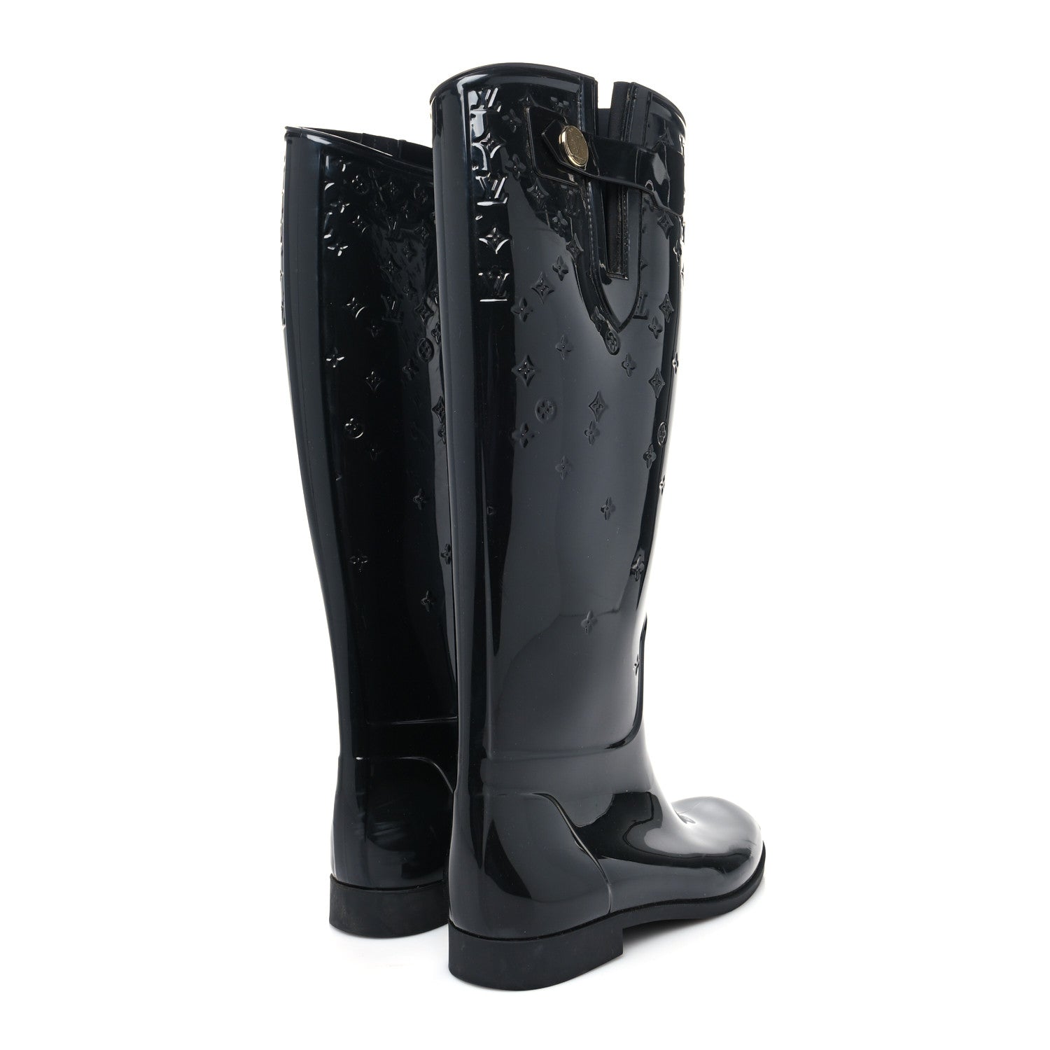 Louis Vuitton Rubber Embossed Monogram Drops High Rain Boots 37 Black 4 of 7