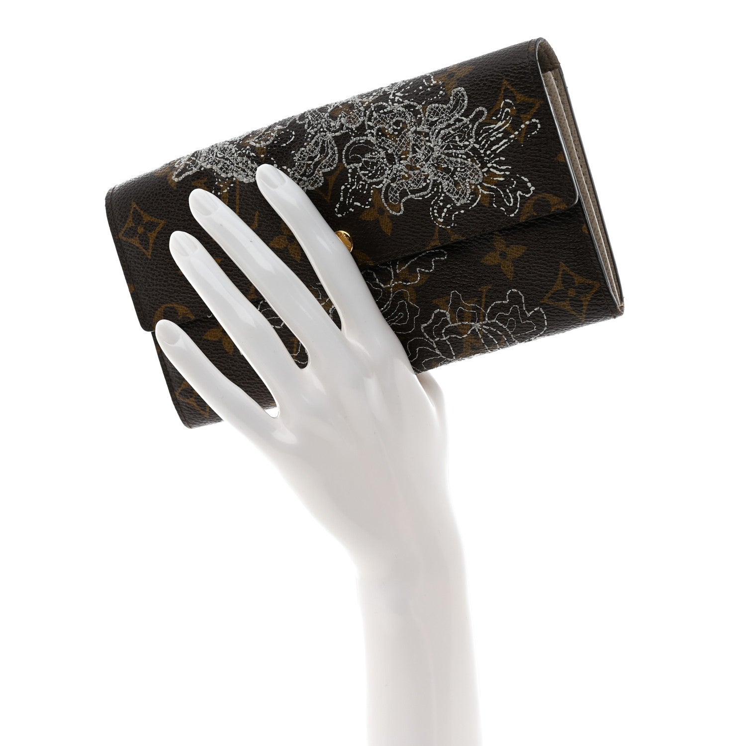 Louis Vuitton Monogram Dentelle Sarah Wallet Silver 2 of 14